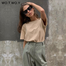 Load image into Gallery viewer, WOTWOY Summer Knitted Basic Solid T-shirt Women Casual Cotton Short Sleeve Tee-Shirts Female Tops Women 2020 New Fashion S-XL
