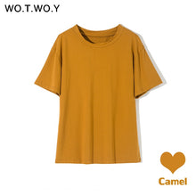 Load image into Gallery viewer, WOTWOY Summer Knitted Basic Solid T-shirt Women Casual Cotton Short Sleeve Tee-Shirts Female Tops Women 2020 New Fashion S-XL
