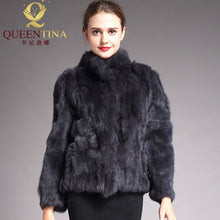 Load image into Gallery viewer, 2019 High Quality Real Fur Coat Fashion Genuine Rabbit Fur Overcoats Elegant Women Winter Outwear Stand Collar Rabbit Fur Jacket
