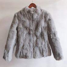 Load image into Gallery viewer, 2019 High Quality Real Fur Coat Fashion Genuine Rabbit Fur Overcoats Elegant Women Winter Outwear Stand Collar Rabbit Fur Jacket
