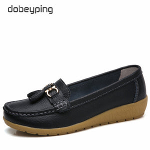 dobeyping 2018 New Arrival Shoes Woman Genuine Leather Women Flats Slip On Women's Loafers Female Moccasins Shoe Plus Size 35-44