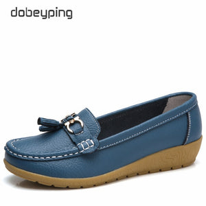 dobeyping 2018 New Arrival Shoes Woman Genuine Leather Women Flats Slip On Women's Loafers Female Moccasins Shoe Plus Size 35-44